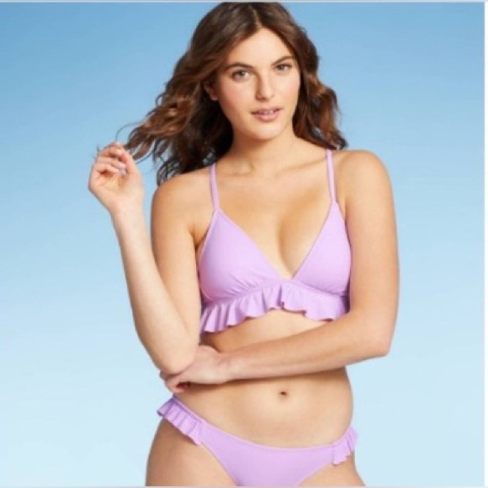 Xhilaration Lavender Ruffle Bralette Bikini Top & Bikini Bottom Set XS